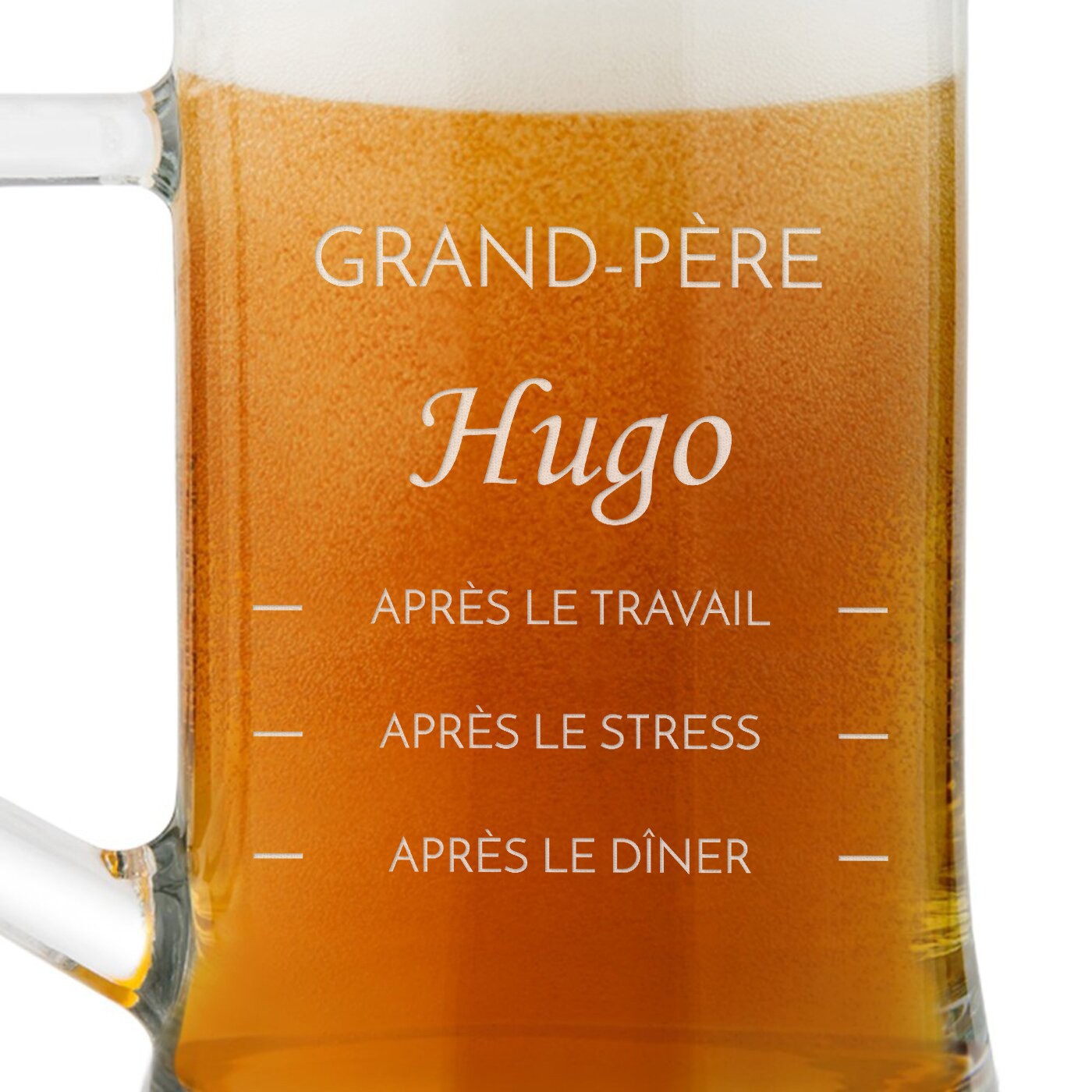 Chope en verre à bière avec gravure pour connaisseur