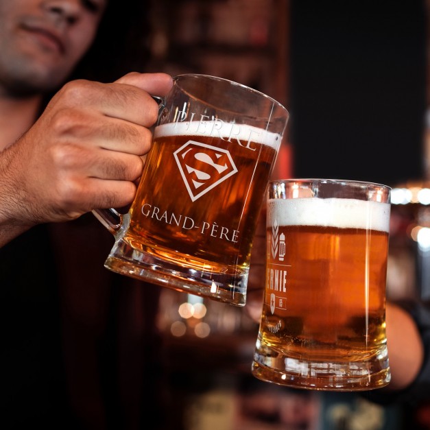 Chope en verre à bière avec gravure pour bon-papa
