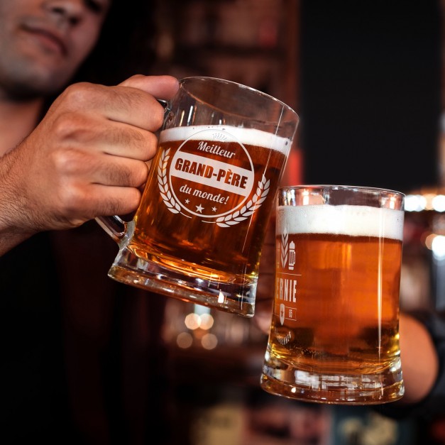 Chope en verre à bière avec gravure pour pépé