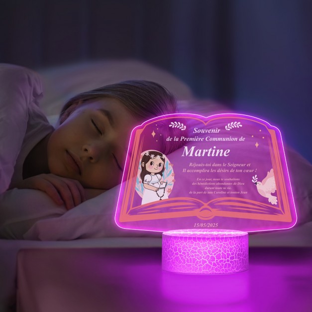 Lampe LED 3D avec impression première communion pour elle