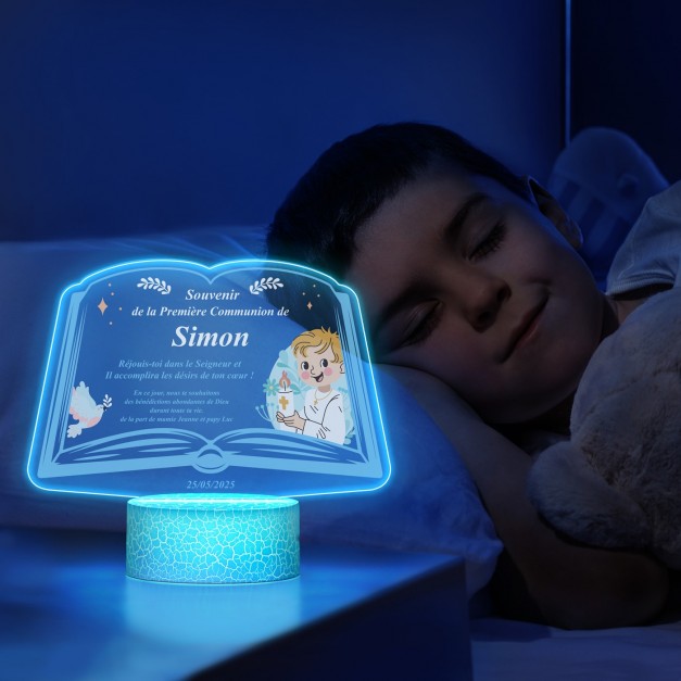 Lampe LED 3D avec impression première communion pour lui