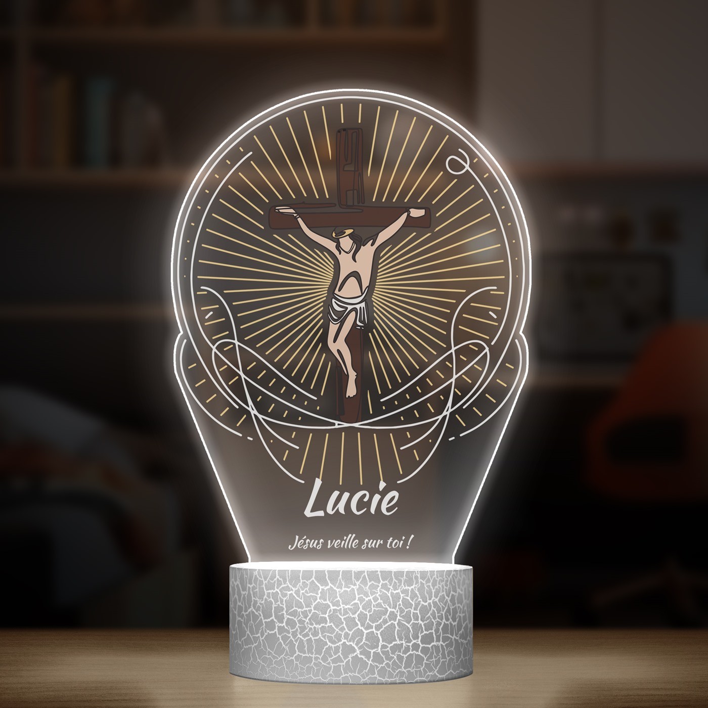 Lampe LED 3D avec impression Jésus veille sur toi