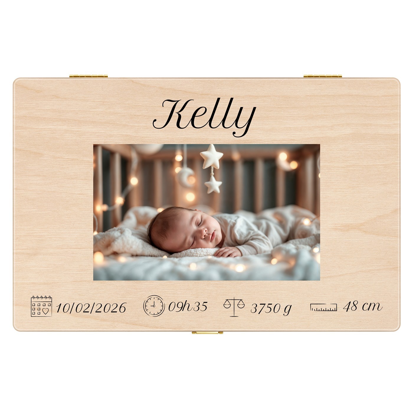 Boîte à souvenirs en bois de pin avec impression pour enfant naissance