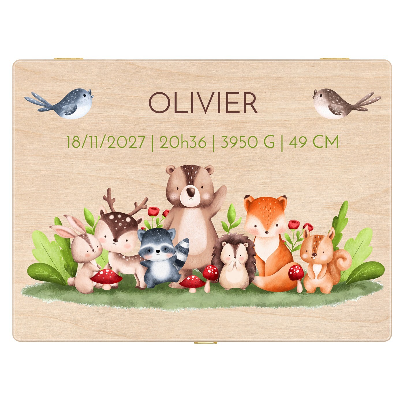 Boîte à souvenirs en bois de pin avec impression pour enfant naissance