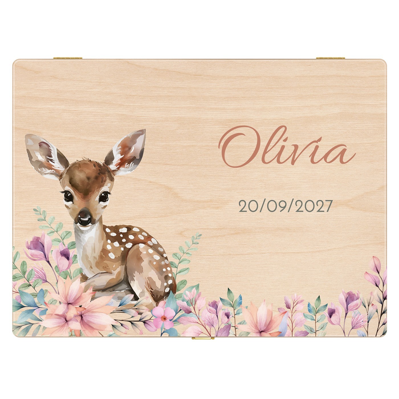 Boîte à souvenirs en bois de pin avec impression pour fille baptême