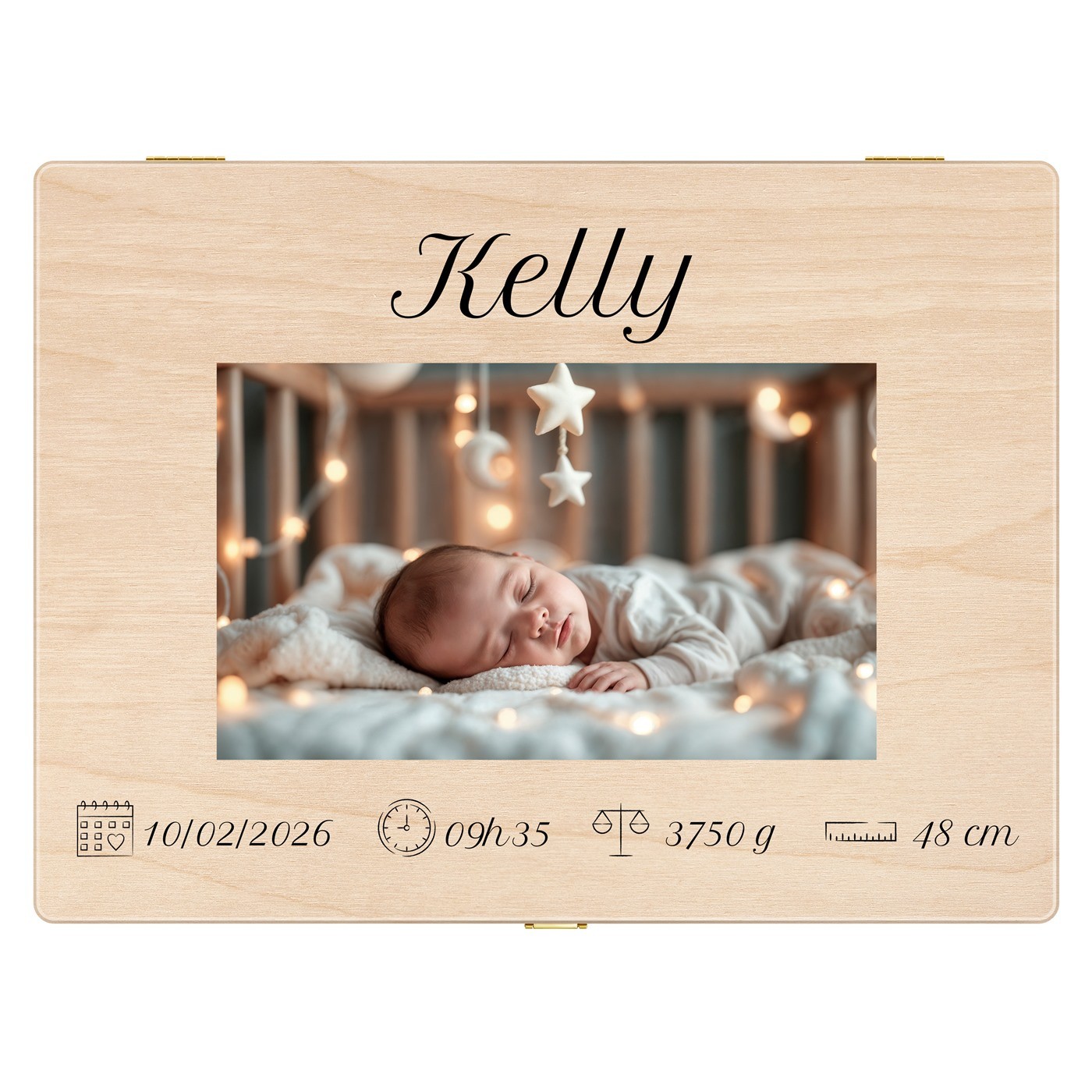 Boîte à souvenirs créative en bois de pin avec impression pour enfant