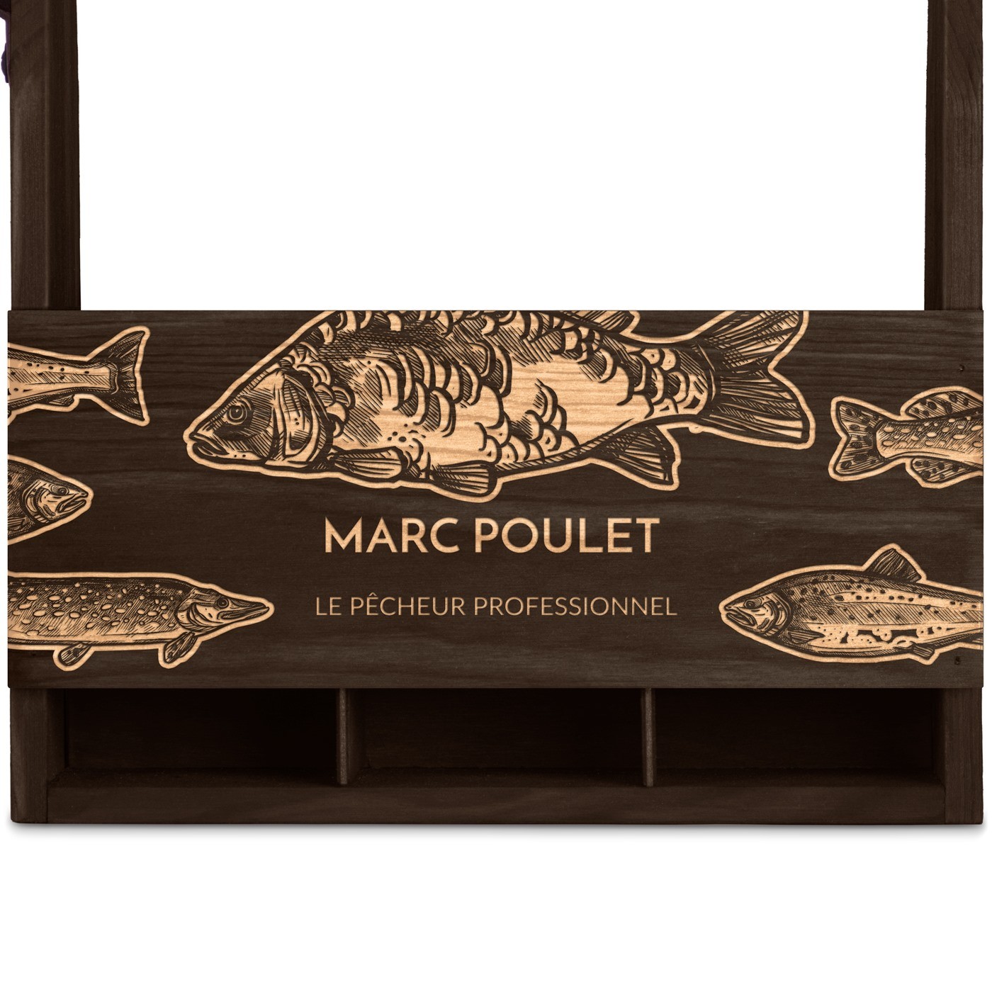 Porte-bière en bois avec gravure pour pêcheur