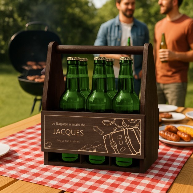 Porte-bière en bois avec gravure pour voyageur