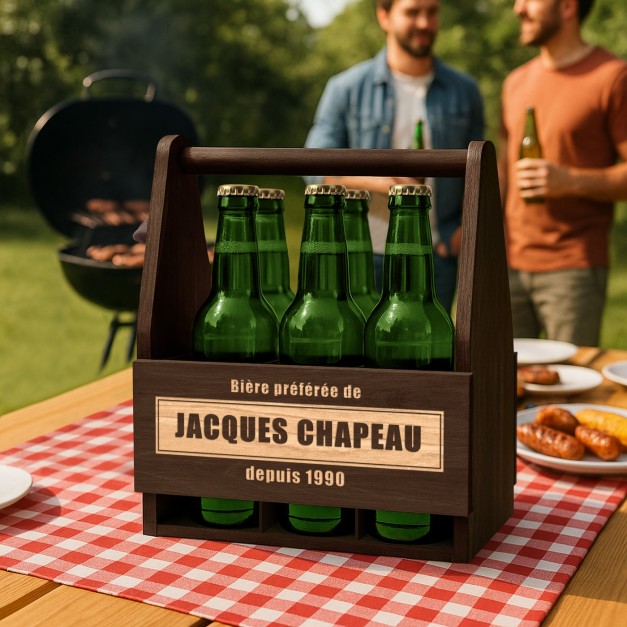 Porte-bière en bois avec gravure pour futur beau-père