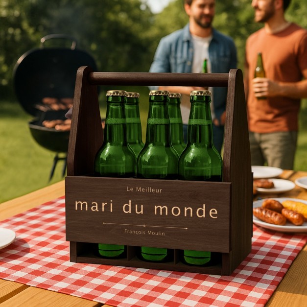 Porte-bière en bois avec gravure pour le meilleur mari du monde
