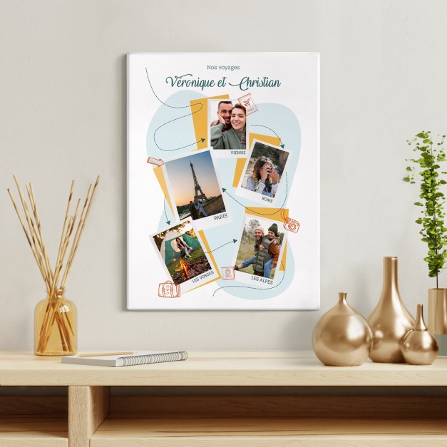 Collage photo sur toile personnalisée pour un couple de voyageurs