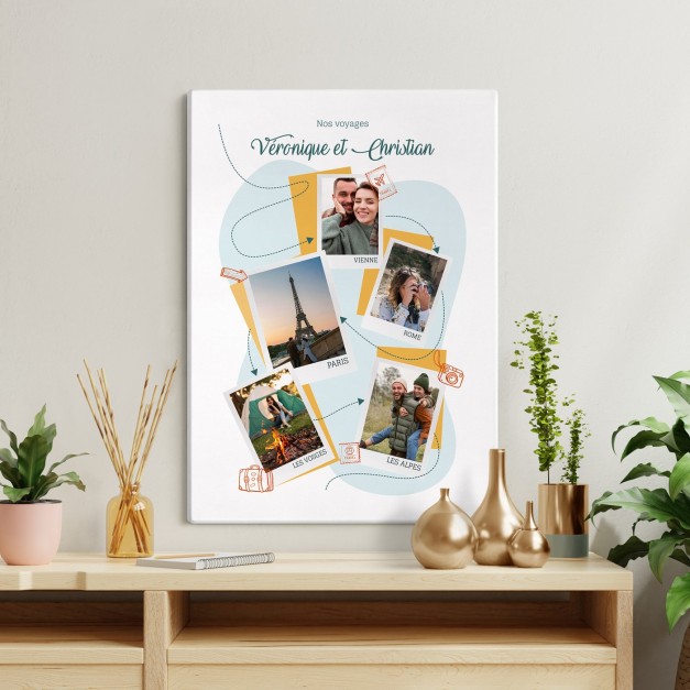 Collage photo sur toile personnalisée 50x70cm pour un couple de voyageurs