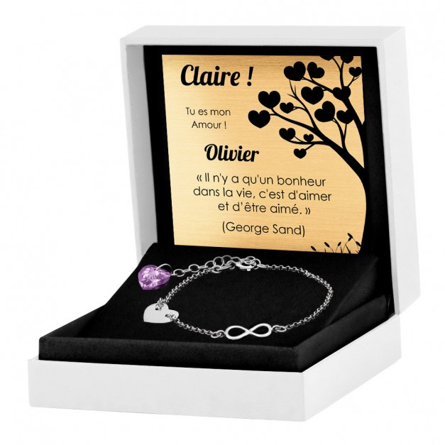 Bracelet en argent massif 925 avec gravure pour une fiancée