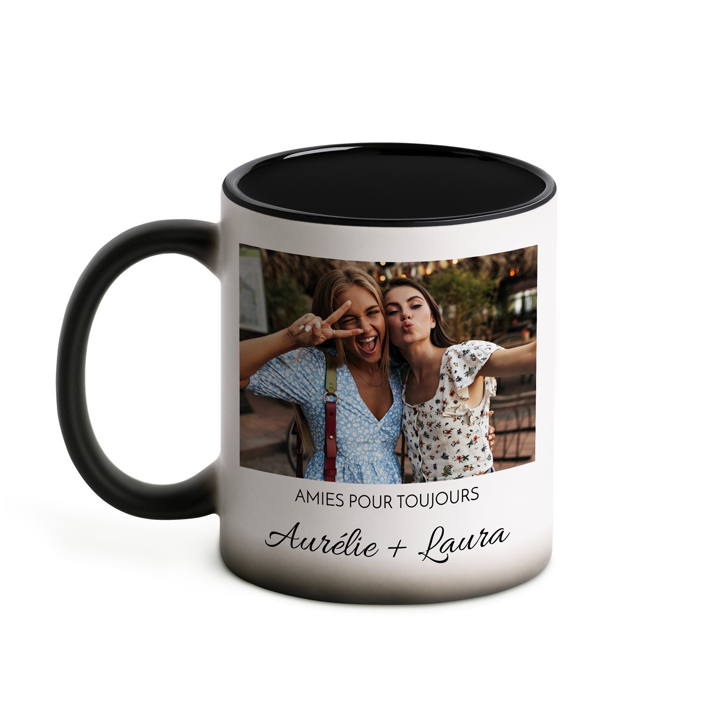 Tasse magique avec impression magique noir et blanc pour amie anniversaire