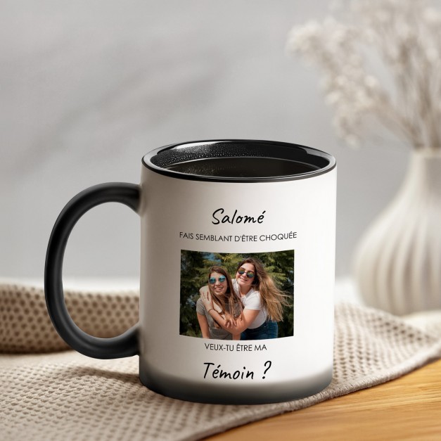 Tasse magique avec impression magique noir et blanc pour elle témoin de mariage