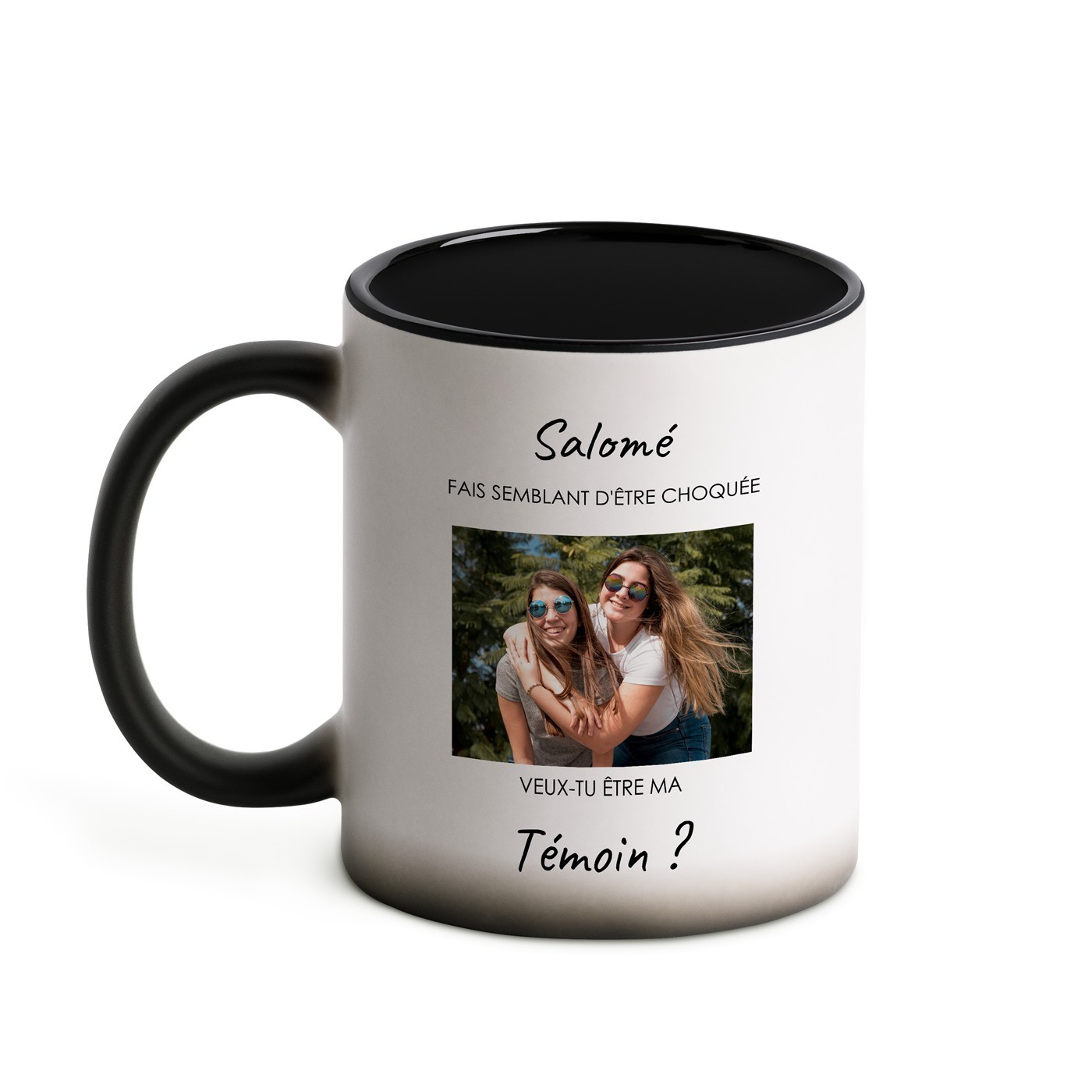 Tasse magique avec impression magique noir et blanc pour elle témoin de mariage