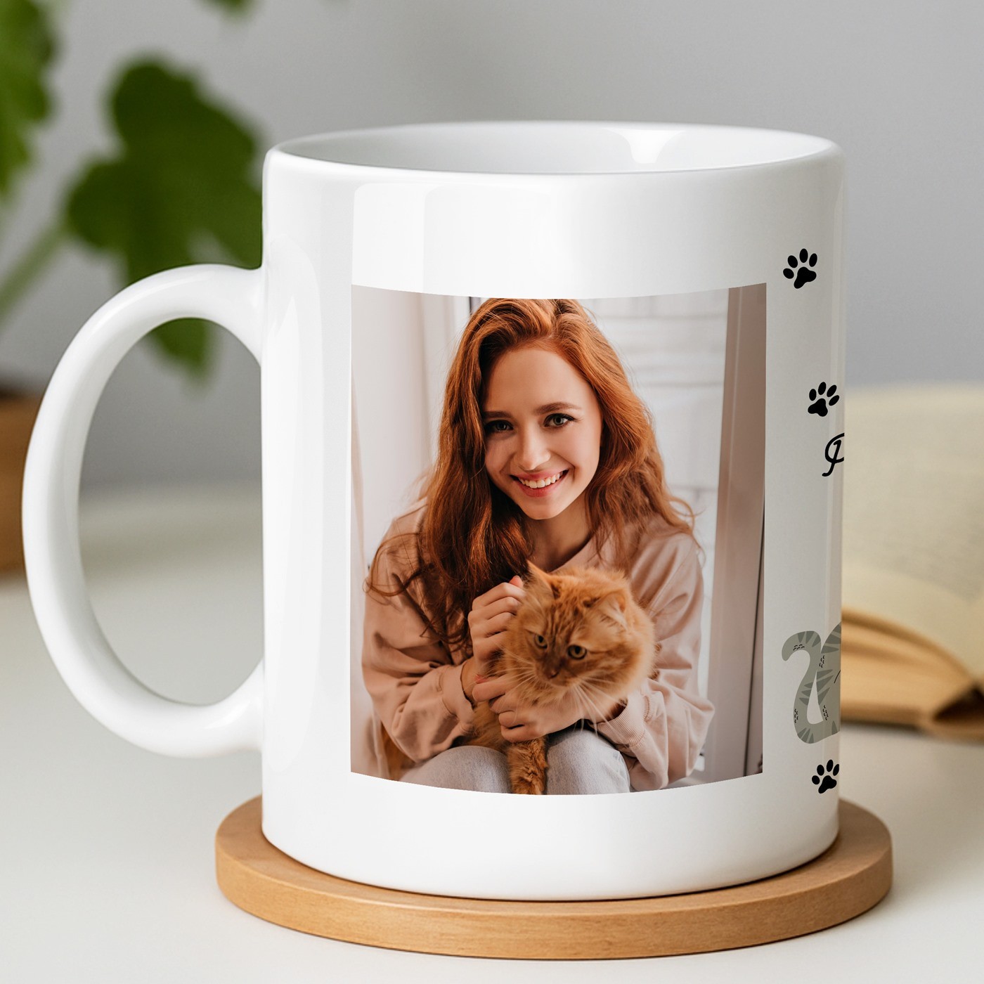 Mug blanc en céramique avec photo pour femme passionnée de chats