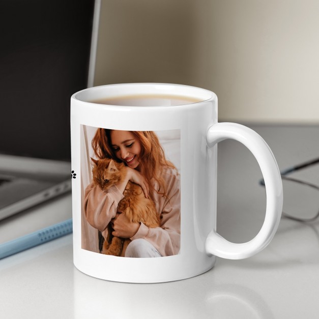 Mug blanc en céramique avec photo pour femme passionnée de chats