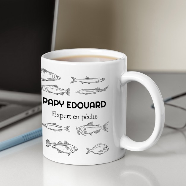 Mug blanc en céramique avec photo pour grand père pêcheur