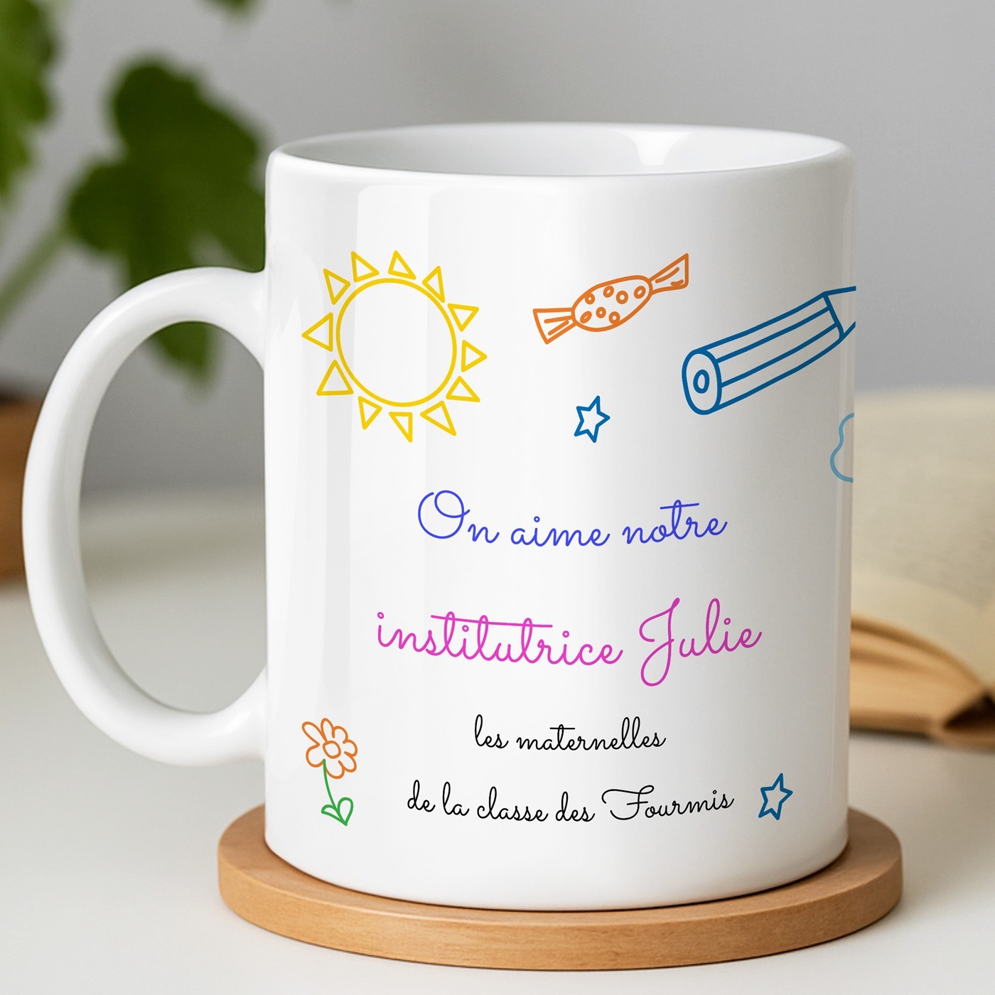 Mug blanc en céramique avec impression elle enseignante fin d'année