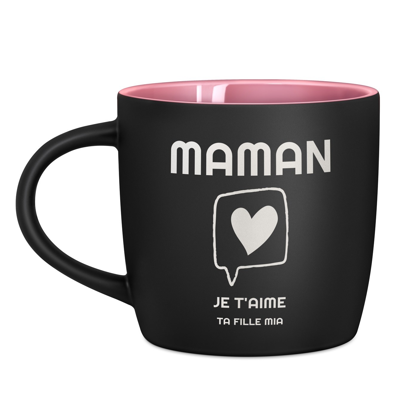 Tasse en céramique noire mate et fond rose avec personnalisation pour la fête des pères