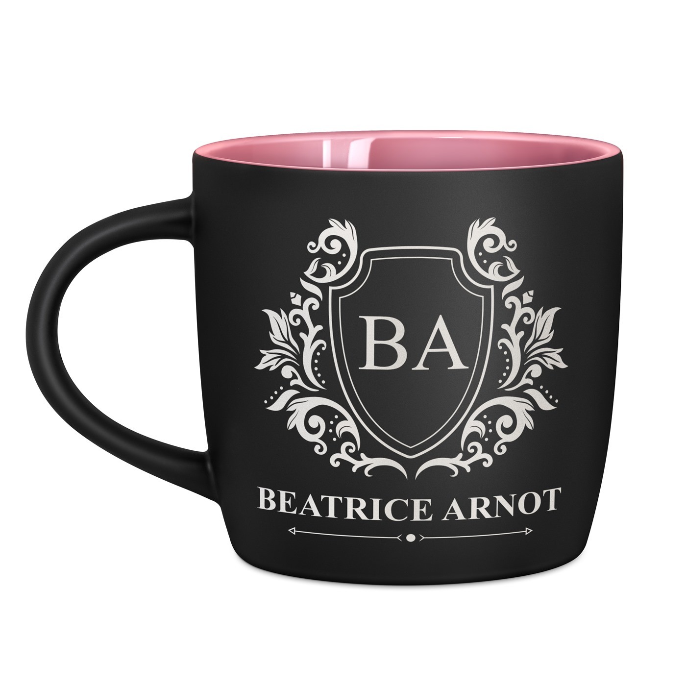 Tasse en céramique noire mate et fond rose avec gravure pour papa pour son anniversaire