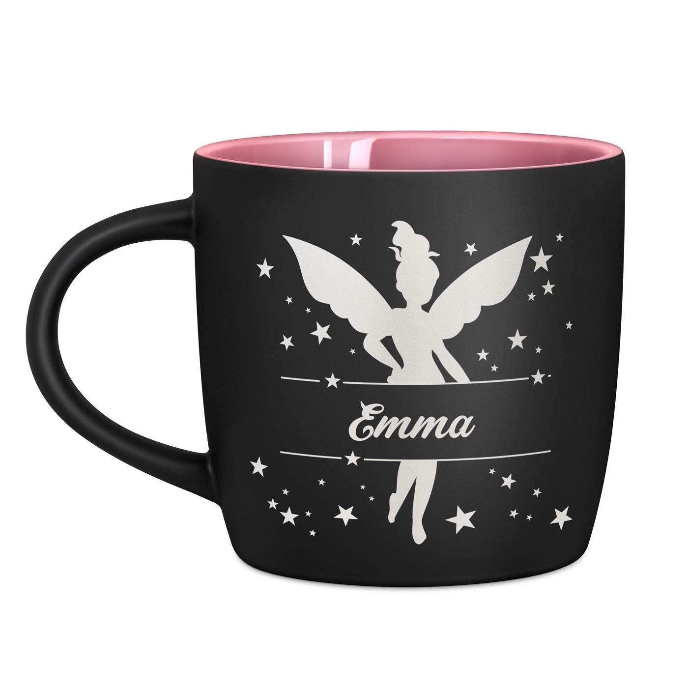 Tasse en céramique noire mate et fond rose avec gravure pour l'anniversaire d'une fille