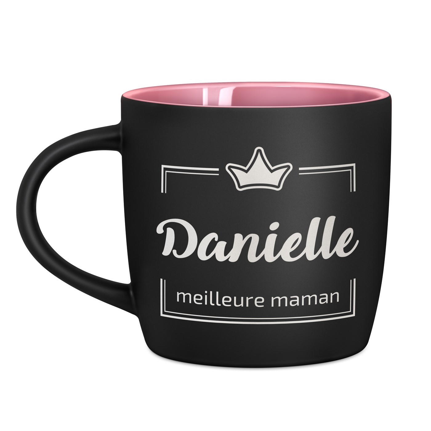 Tasse en céramique noire mate et fond rose avec gravure pour l'anniversaire d'un papa