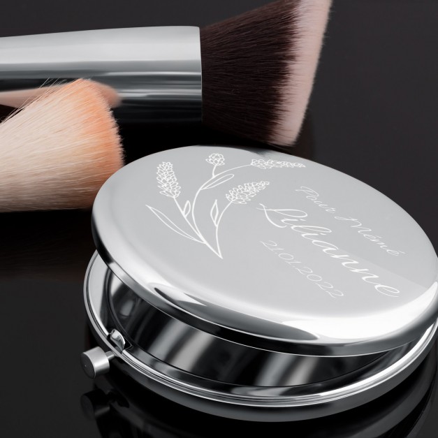 Miroir de poche rond de couleur argent avec gravure pour la fête des grands-mères