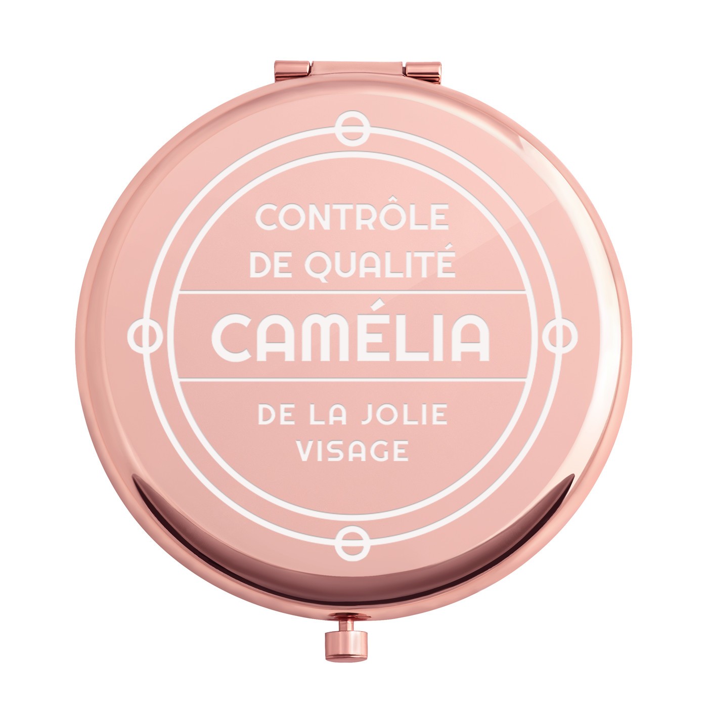 Miroir de poche rond de couleur or rose avec gravure pour une collègue pour une promotion de travail