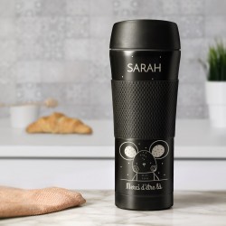 Mug thermos noir personnalisé avec revêtement antidérapant pour une copine pour la Saint-Valentin