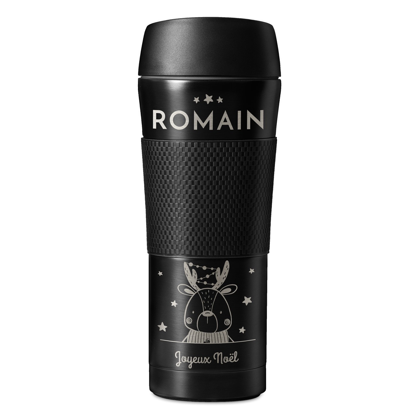 Mug de voyage noir personnalisé avec revêtement antidérapant pour un garçon pour Noël