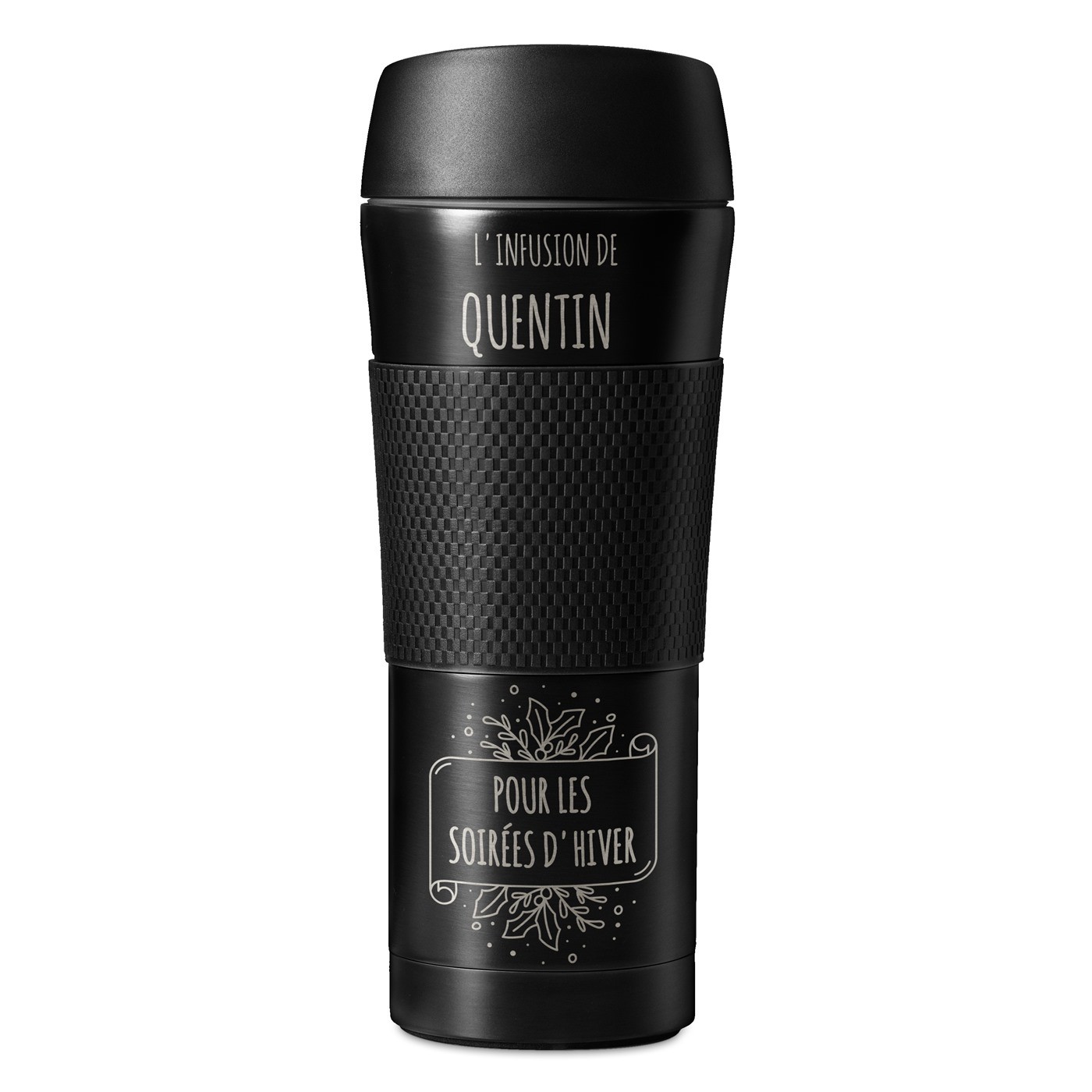 Mug isotherme noir avec revêtement antidérapant et gravure pour un homme pour les fêtes de fin d'année