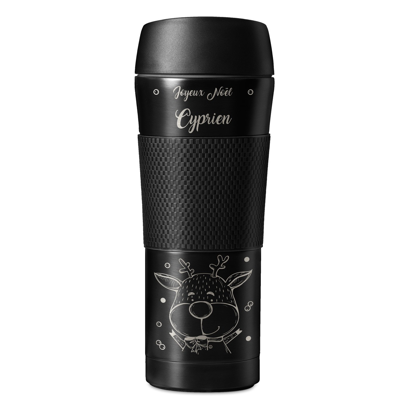 Mug de voyage noir personnalisé avec revêtement antidérapant pour lui pour Noël
