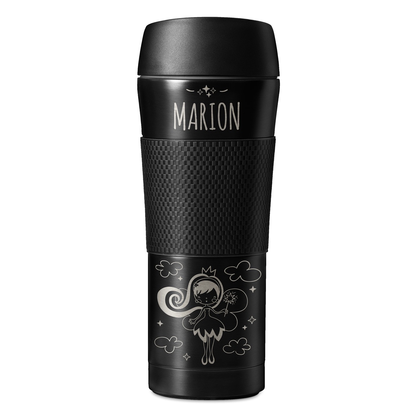 Mug isotherme noir avec revêtement antidérapant et gravure pour une fille pour la Saint-Nicolas