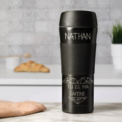 Mug thermos noir personnalisé avec revêtement antidérapant pour un copain pour la Saint-Valentin