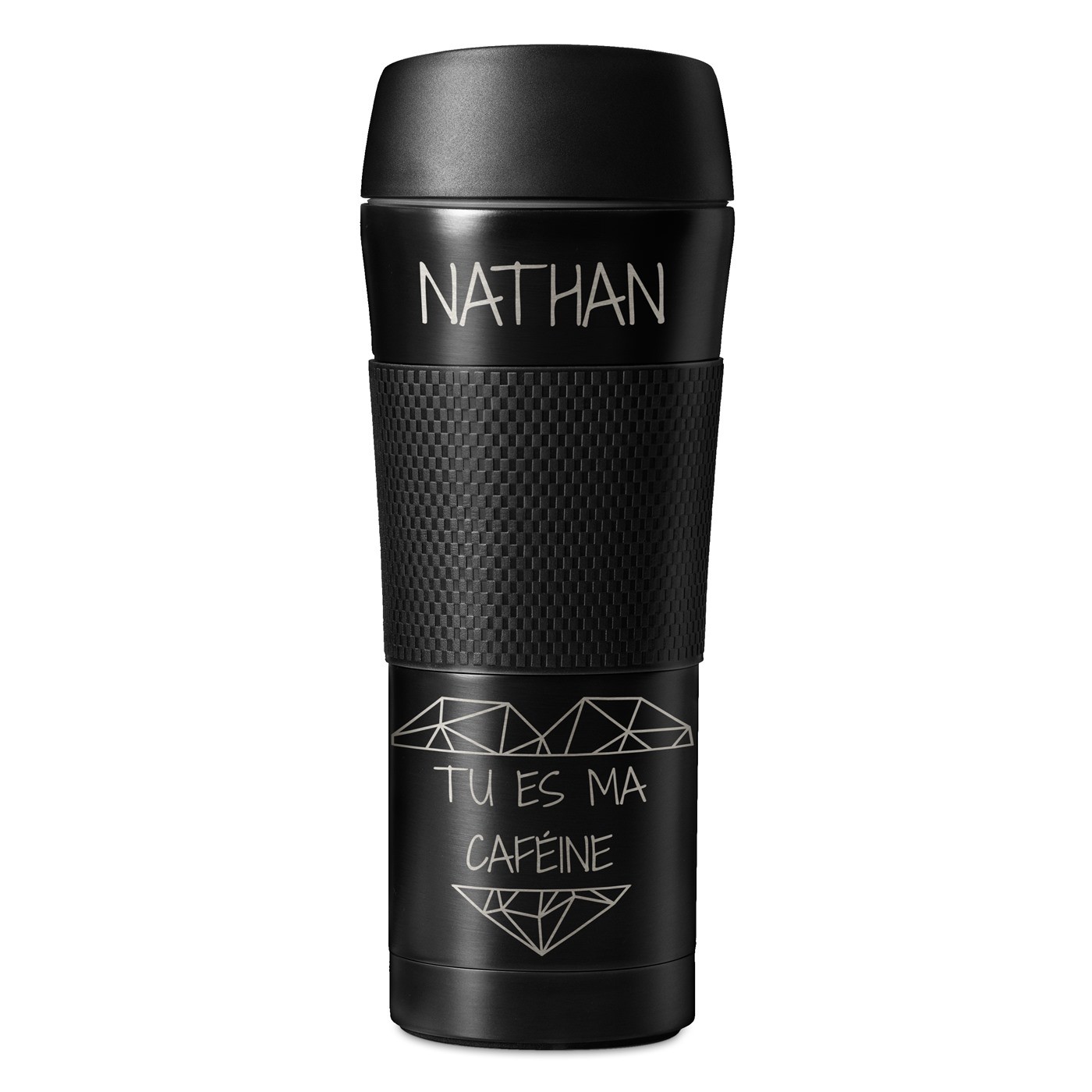 Mug thermos noir personnalisé avec revêtement antidérapant pour un copain pour la Saint-Valentin