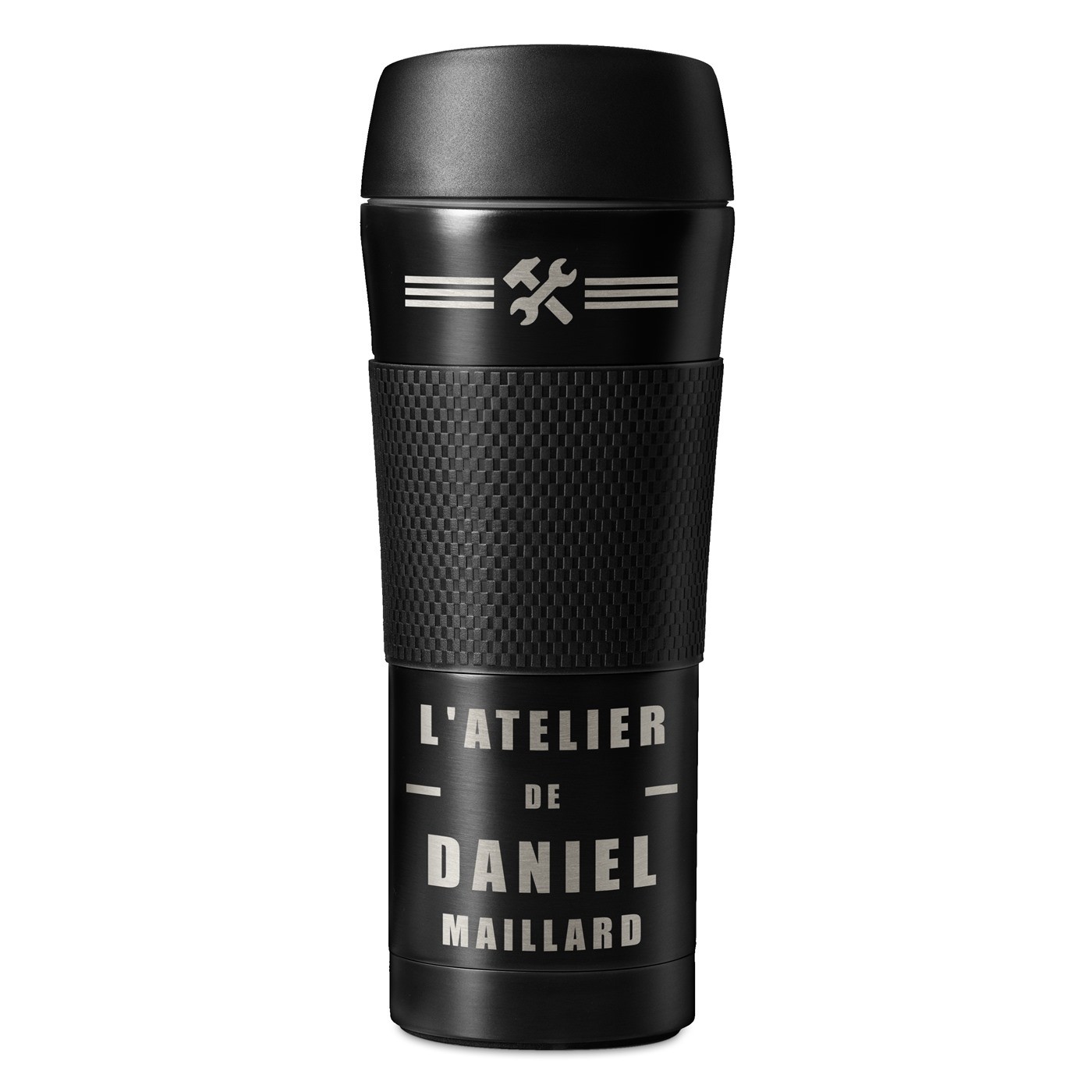 Mug isotherme noir personnalisé avec revêtement antidérapant pour l'anniversaire de papa