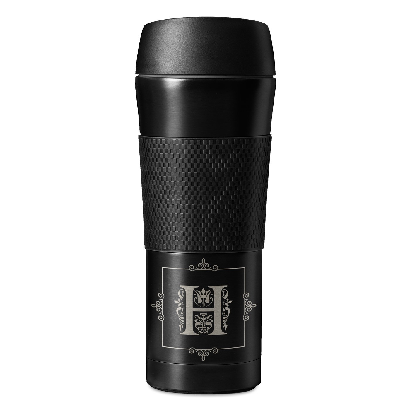 Mug thermos noir personnalisé avec revêtement antidérapant pour l'anniversaire d'un gentleman