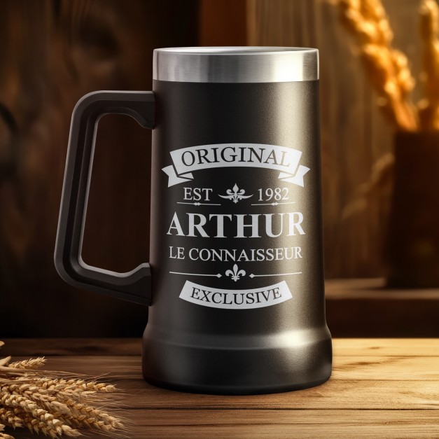 Gobelet isotherme verre à bière noir avec gravure pour un collègue pour son anniversaire