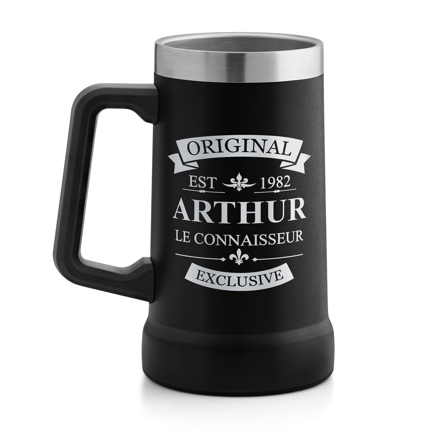Gobelet isotherme verre à bière noir avec gravure pour un collègue pour son anniversaire