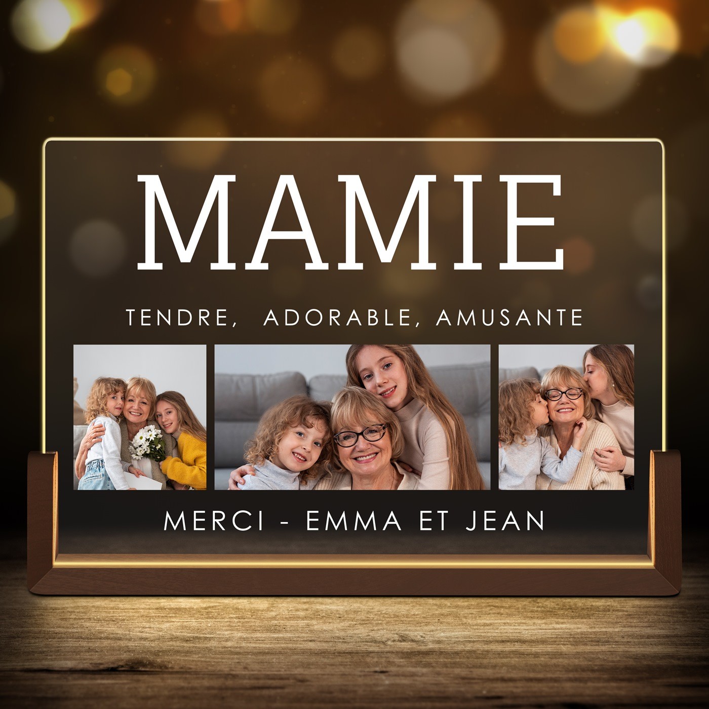 Lampe LED horizontale personnalisée avec photo pour mamie