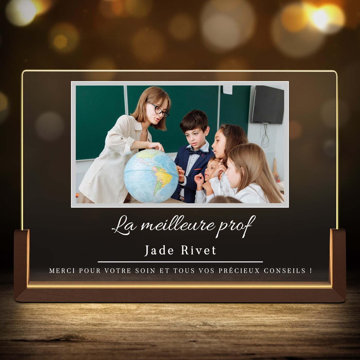 Lampe LED horizontale personnalisée avec photo pour prof