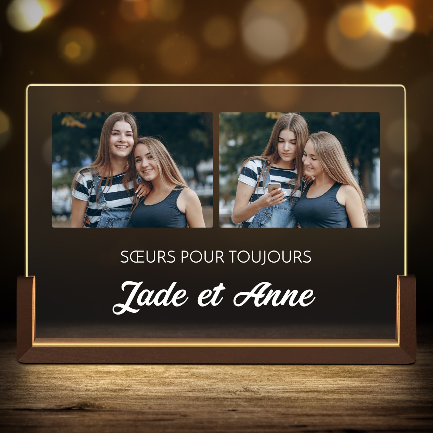 Lampe LED horizontale personnalisée avec photo pour une sœur