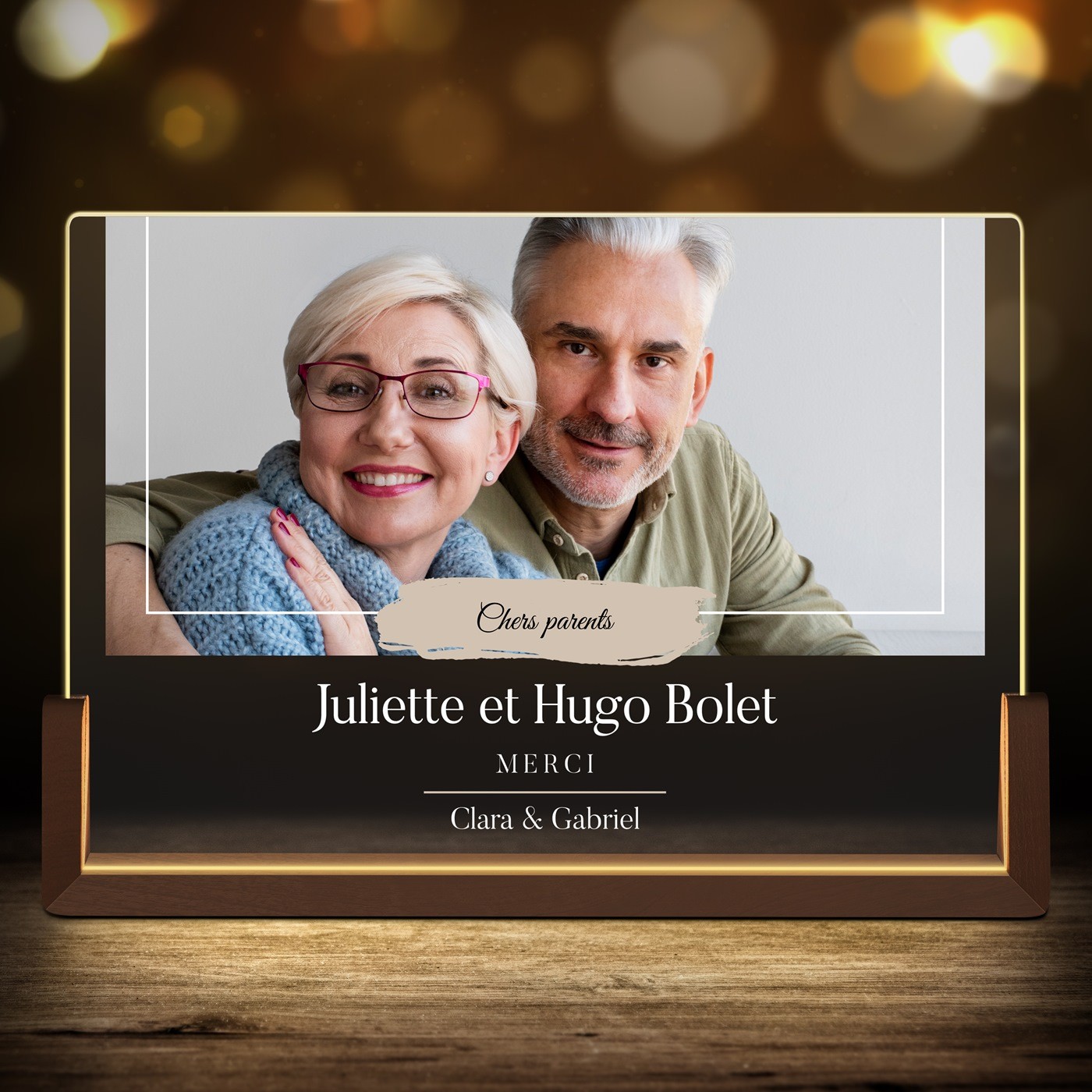 Lampe LED horizontale personnalisée avec photo pour parents