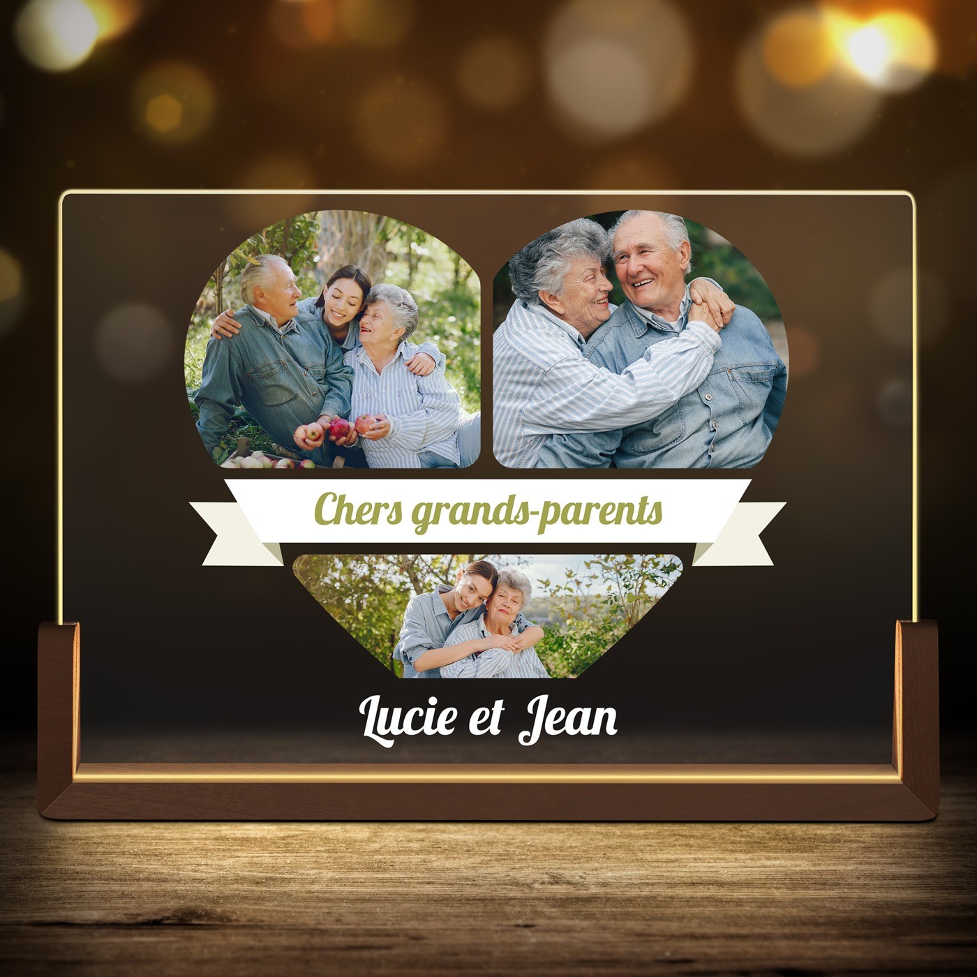 Lampe LED horizontale personnalisée avec photo pour grands-parents