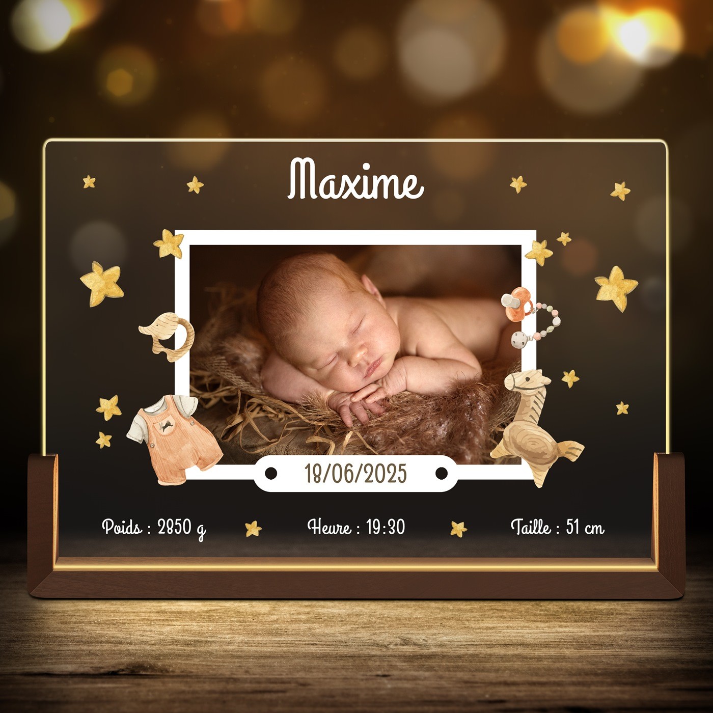 Lampe LED horizontale personnalisée avec photo pour bébé nouveau-né