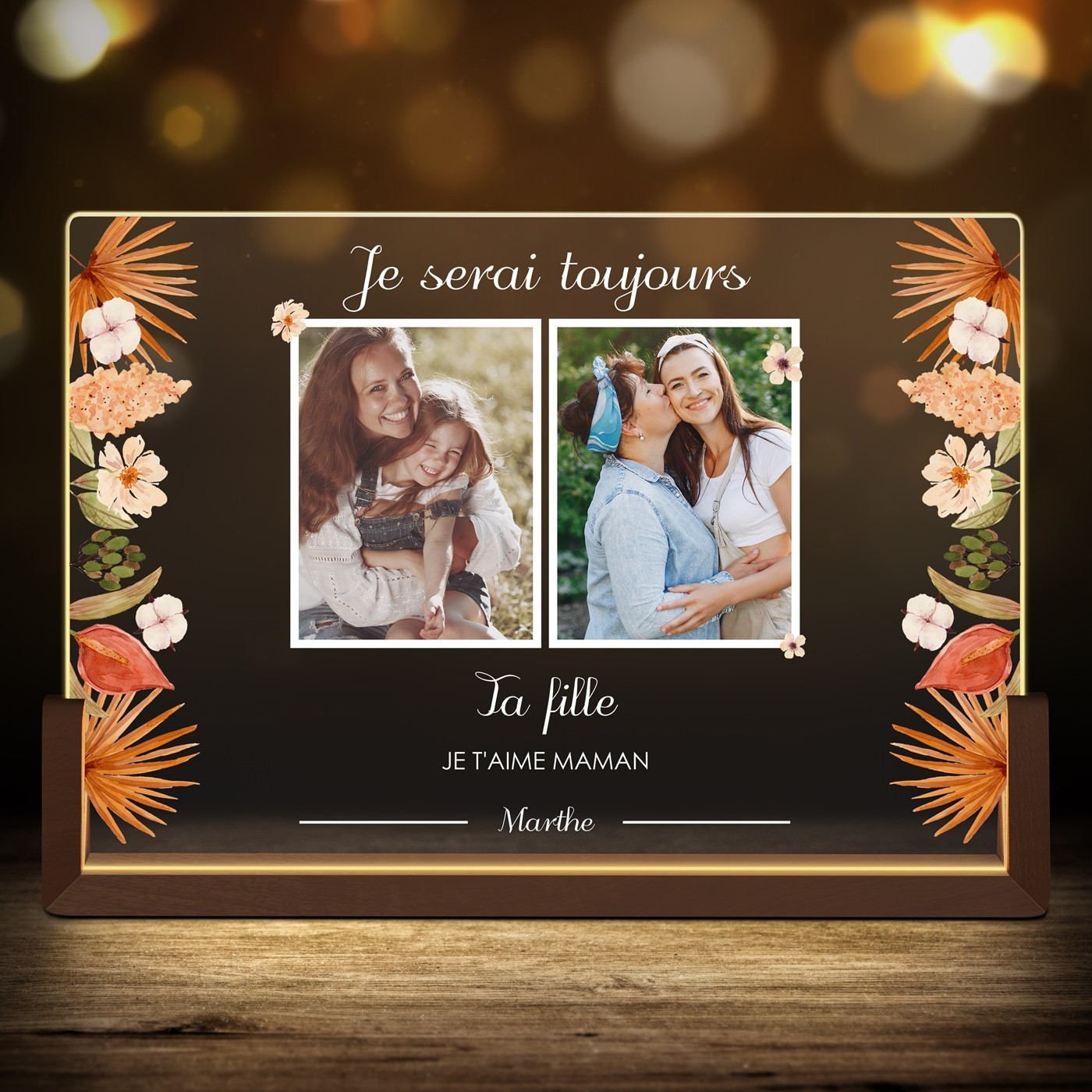 Lampe LED horizontale personnalisée avec photo pour la fête des mères