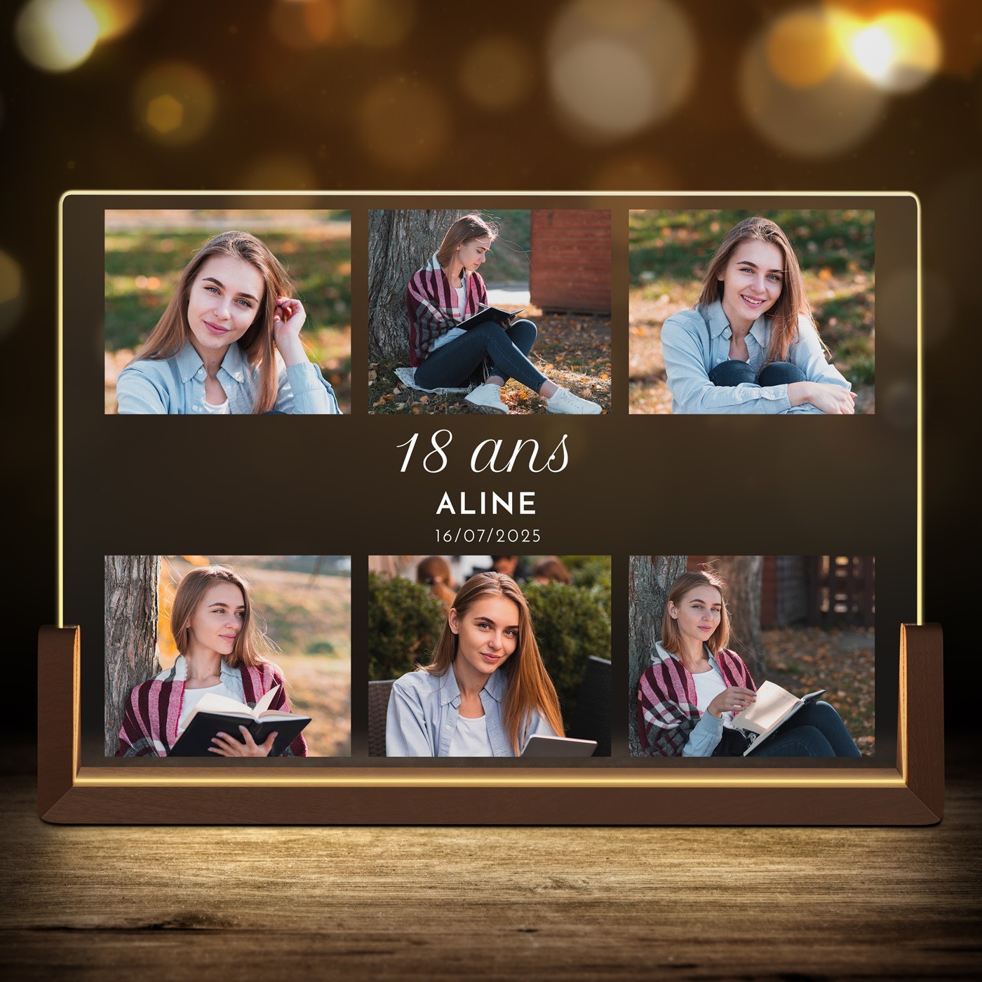 Lampe LED horizontale personnalisée avec photo pour elle pour ses 18 ans