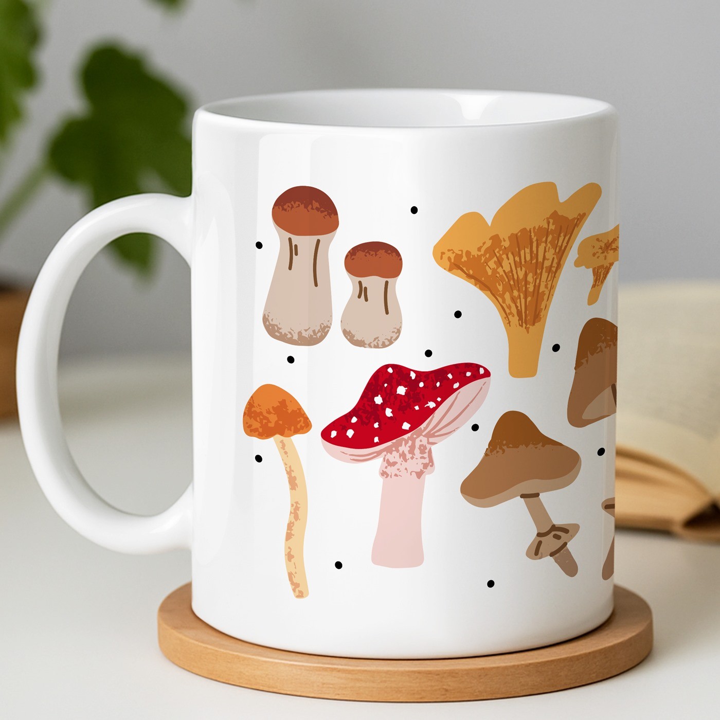 Mug blanc en céramique avec impression pour elle cueilleuse champignons